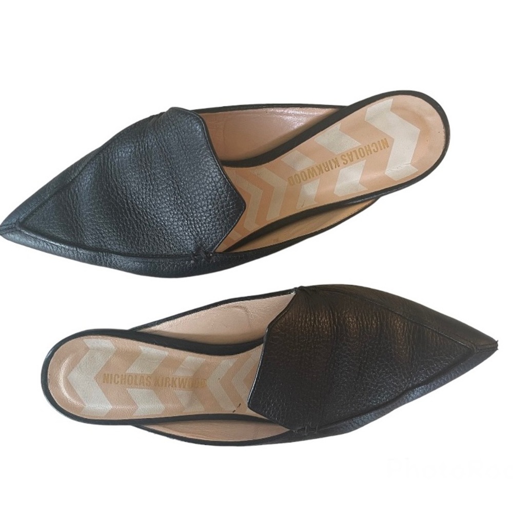 Nicholas Kirkwood Black Pebbled Leather Beya Mules/Slides/ sz 39